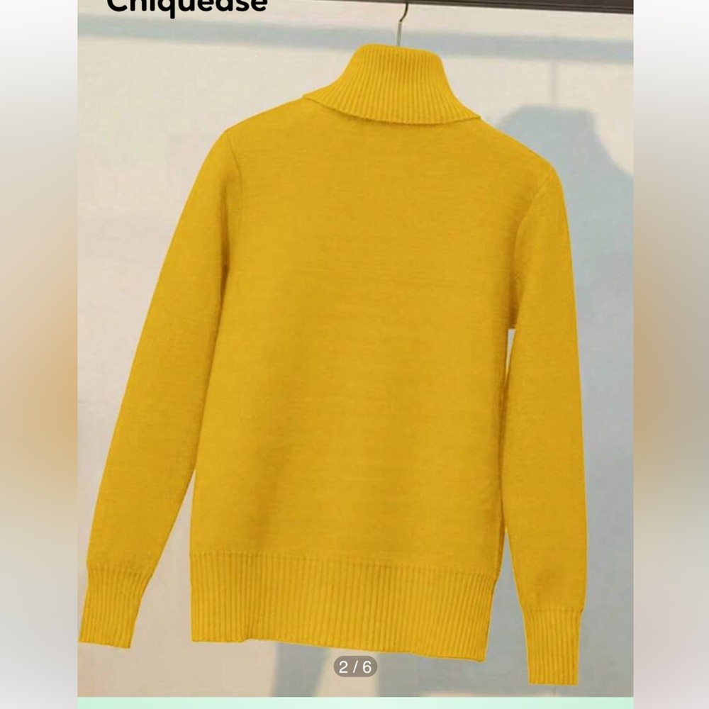 SHEIN Yellow Cowl Neck Sweater with Fine Knit Texture, fleece lining, size S